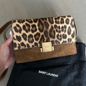 Saint Laurent Pony Hair Suede Leopard Print Medium Bellechasse Brown